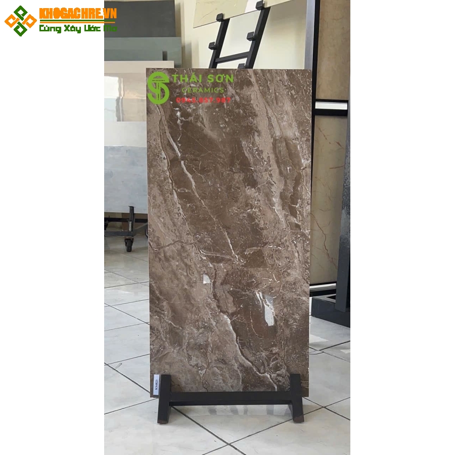 Gạch 40x80 ốp tường trung quốc khắc kim màu nâu đất