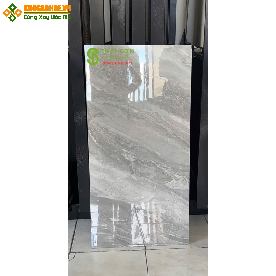 Gạch 40x80 ốp tường trung quốc khắc kim bạc màu xám 