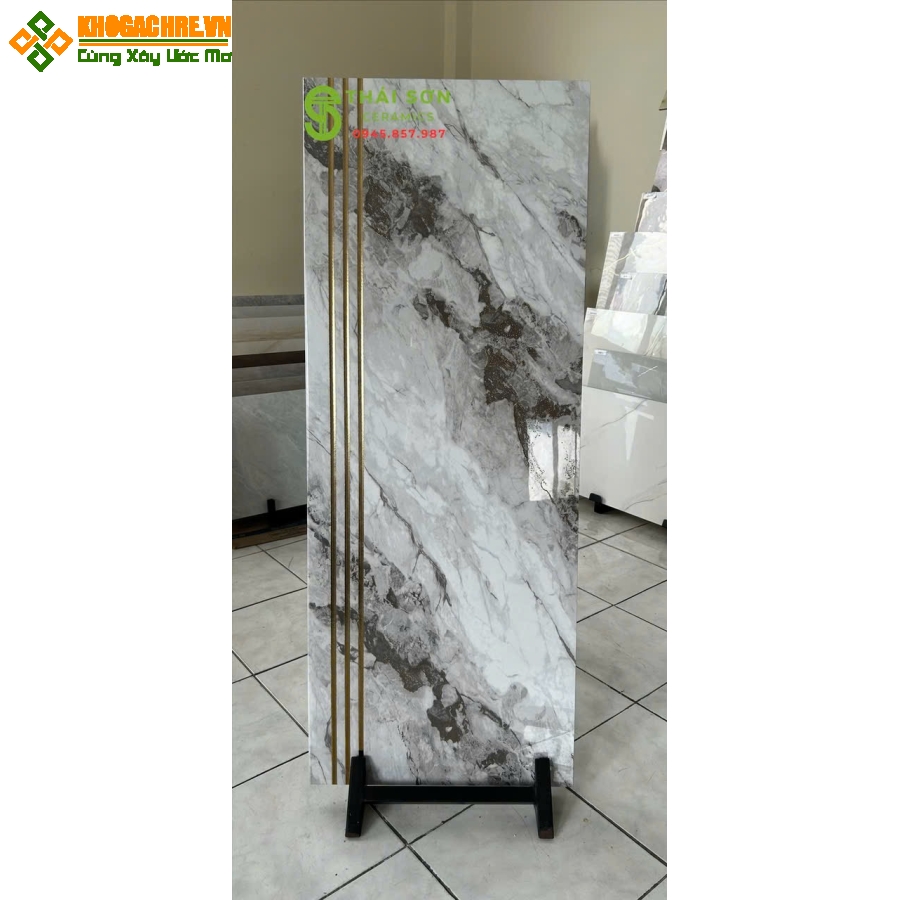 Gạch lát cầu thang 47x120 khắc kim trắng vân đá marble