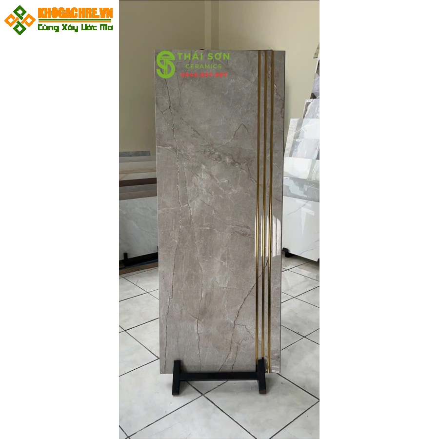 Gạch lát cầu thang 47x120 màu xám nâu nhũ vàng