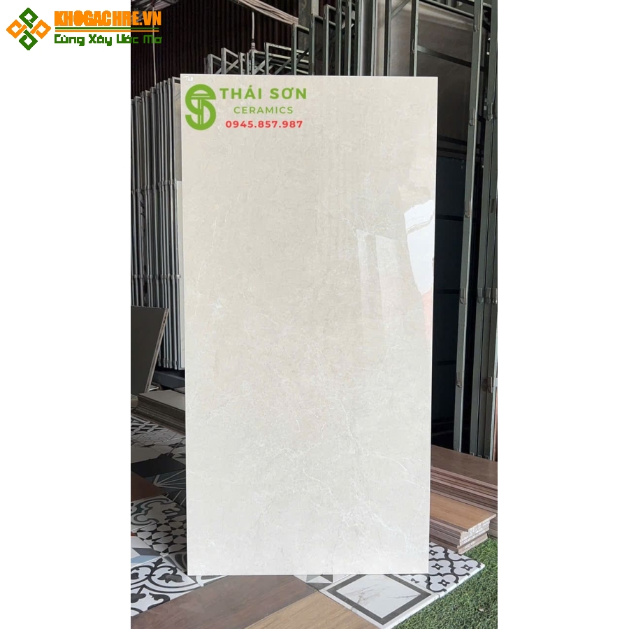 Gạch lát nền 60x120 ấn độ bóng kiếng màu kem ghi nhạt