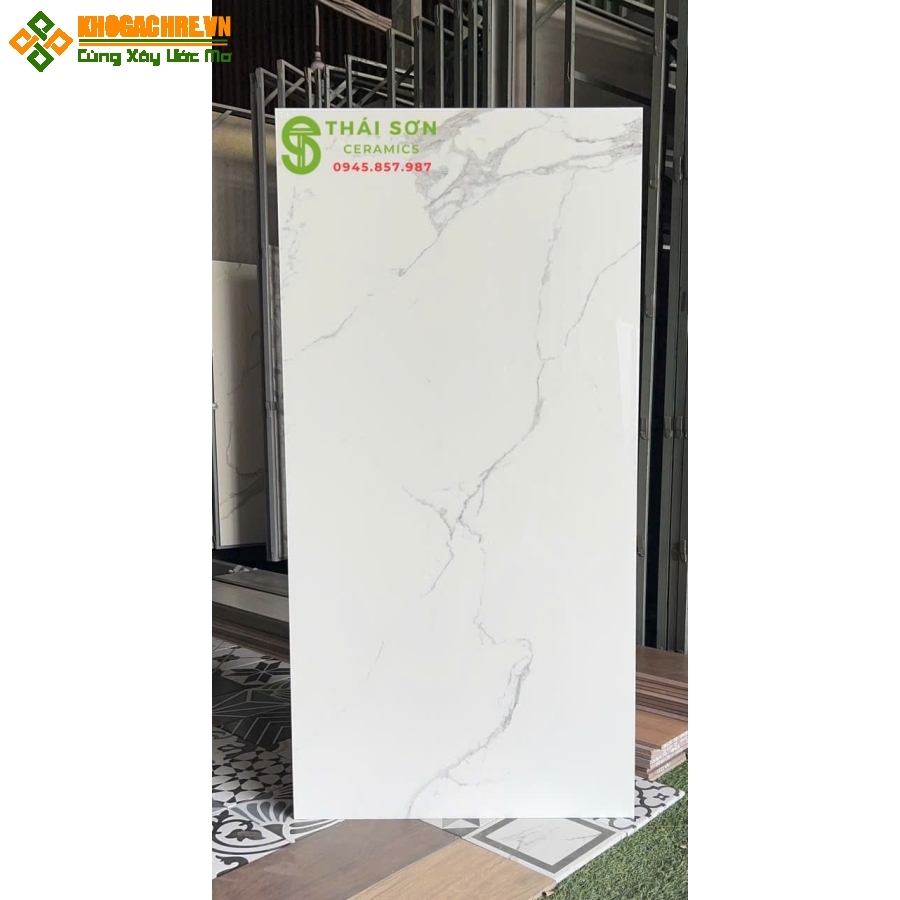 Gạch lát nền 60x120 ấn độ bóng kiếng màu trắng tuyết vân mây