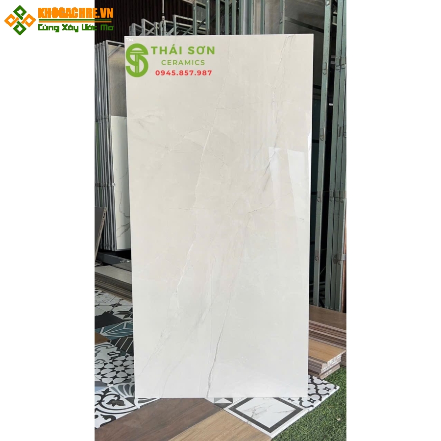 Gạch lát nền 60x120 ấn độ bóng kiếng màu trắng xám nhạt