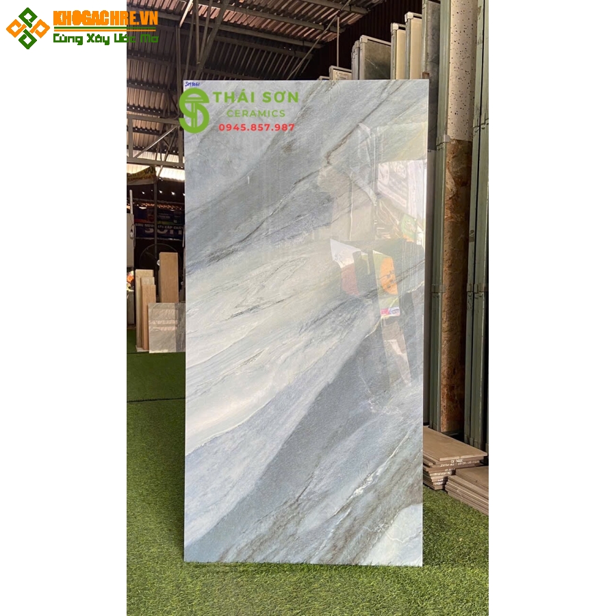 Gạch lát nền phòng khách 60x120 ấn độ xanh bóng kiếng