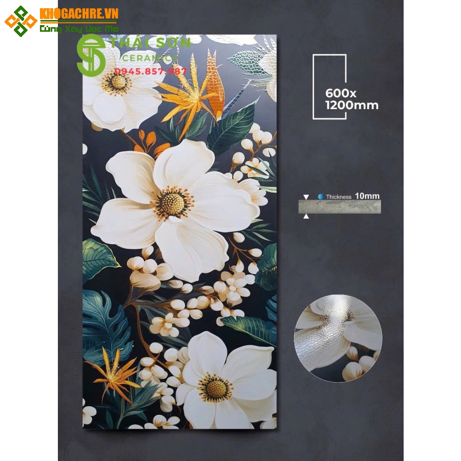Gạch apodio cao cấp 60x120 hiệu ứng rải hạt hoạ tiết hoa trắng