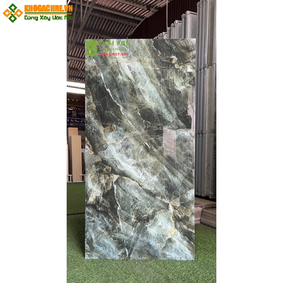 Gạch lát nền 60x120 catalan bóng kiếng màu xanh ngọc bích