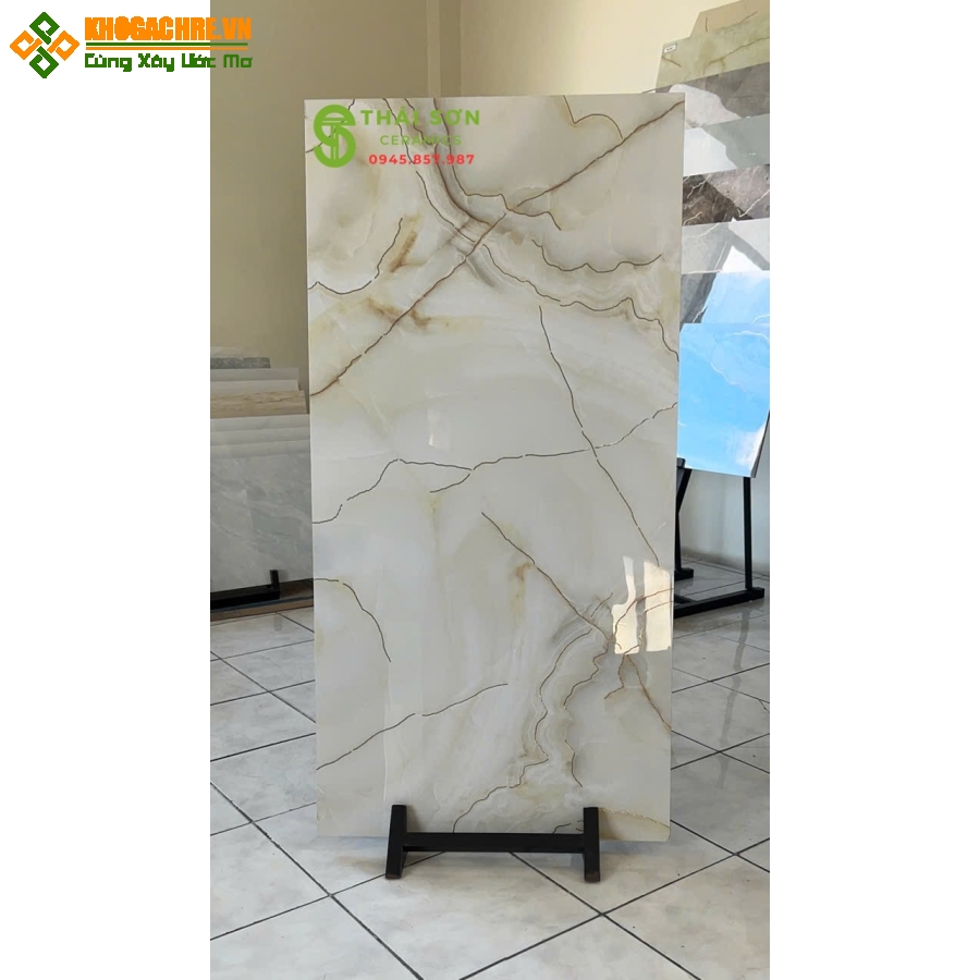 Gạch lát nền 60x120 trung quốc bóng kiếng vân đá khắc kim vàng