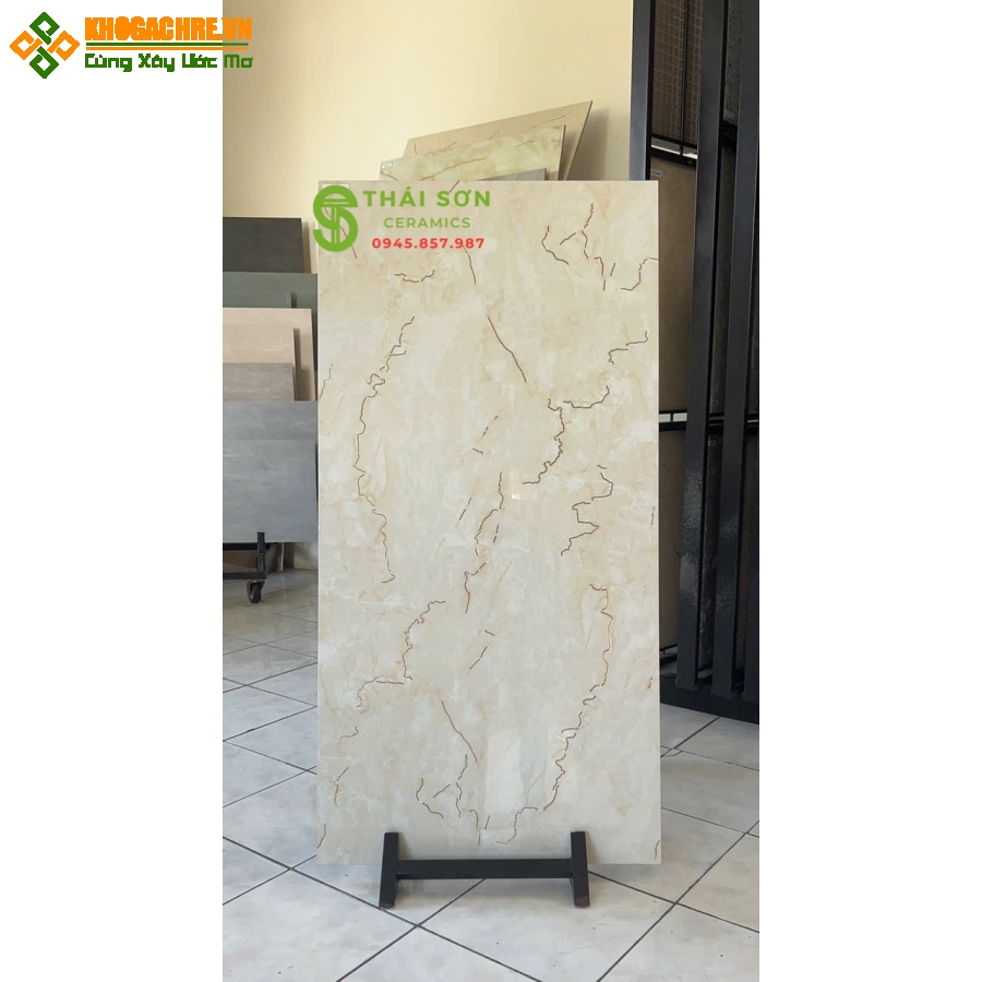 Gạch lát nền 60x120 trung quốc khắc kim màu vàng kem nhạt