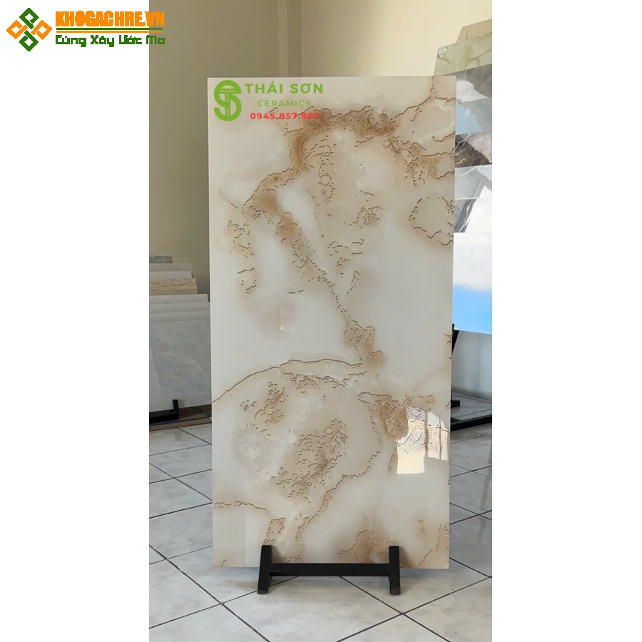 Gạch lát nền 60x120 trung quốc khắc kim màu kem