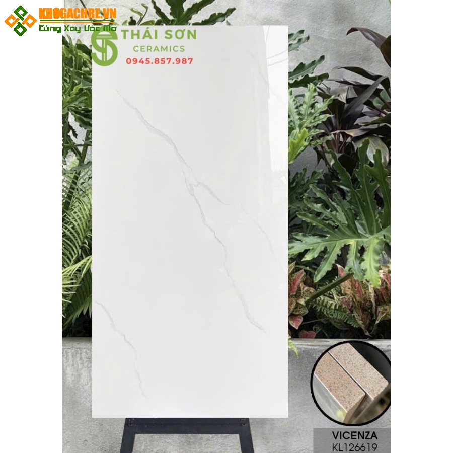 Gạch vicenza 60x120 bóng kiếng lát nền trắng vân mây