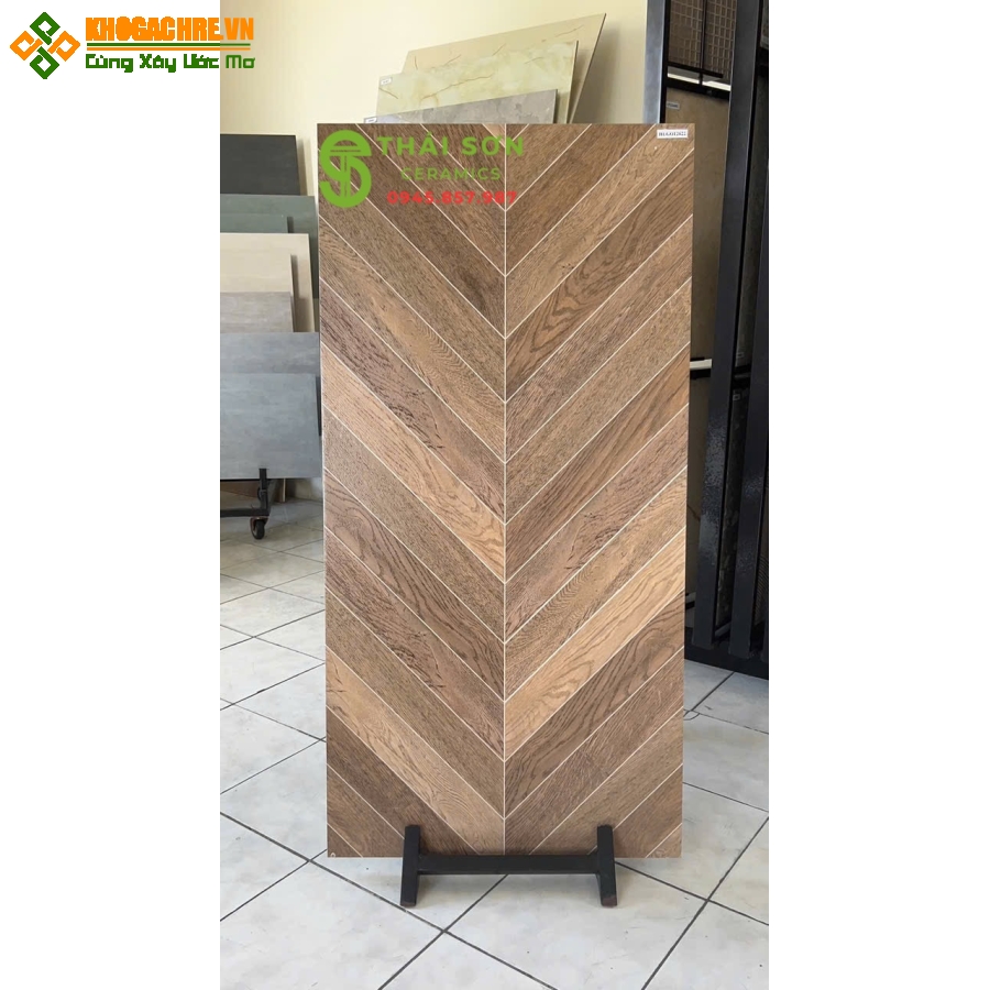 Gạch vân gỗ xương cá 60x120 trung quốc lát nền màu nâu sáng