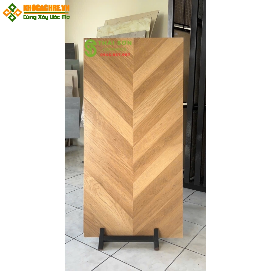 Gạch vân gỗ xương cá 60x120 trung quốc lát nền màu nâu mật ong