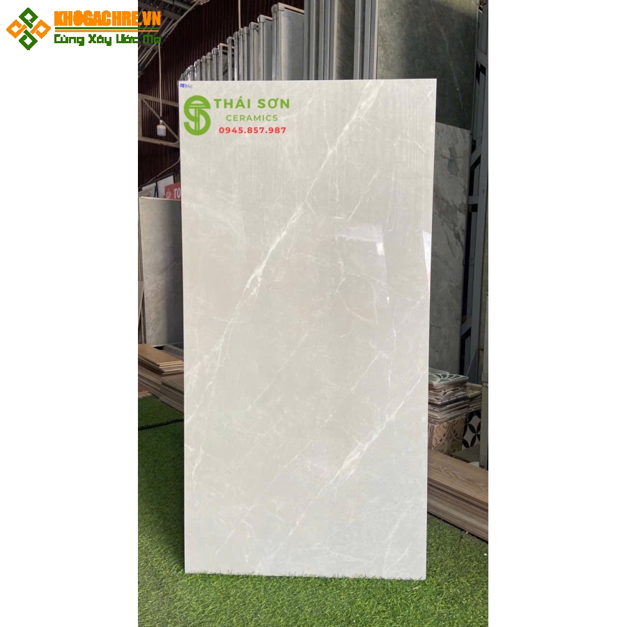 Gạch vicenza 60x120 bóng kiếng màu xám vân trắng