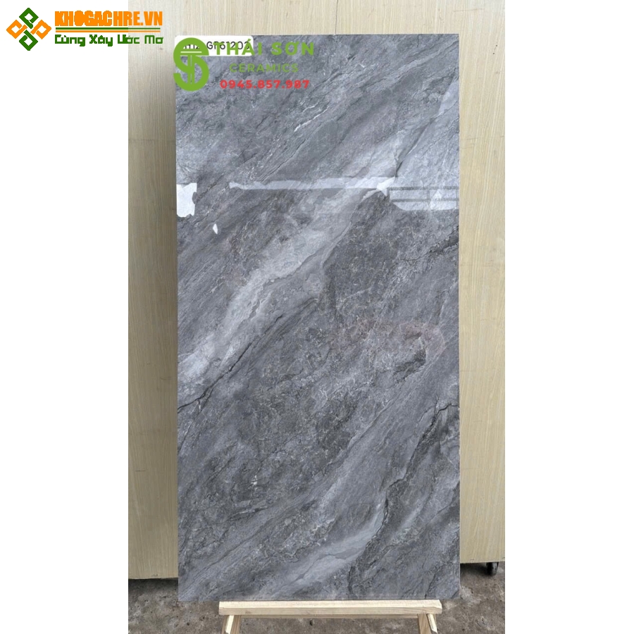 Gạch viglacera 60x120 bóng kiếng xám đậm vân đá