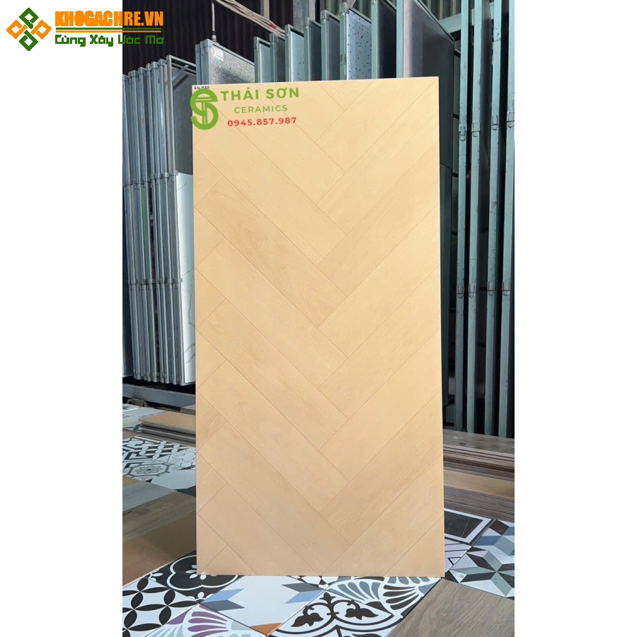 Gạch vân gỗ xương cá 60x120 trung quốc lát nền tông vàng mỡ gà