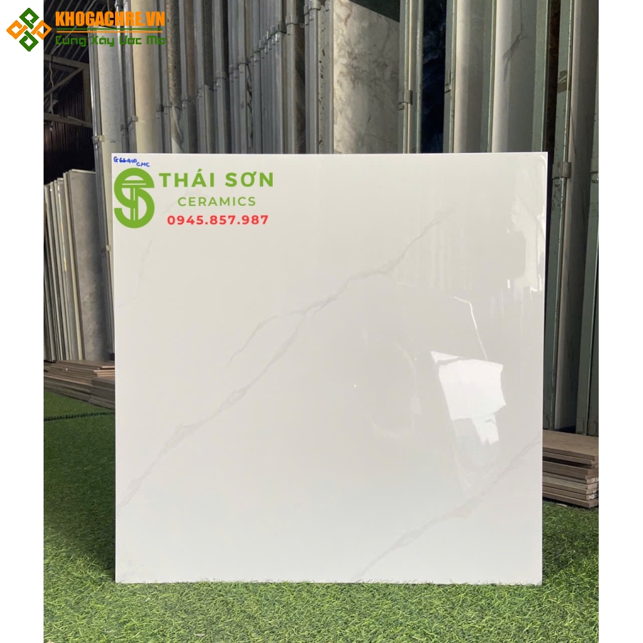 Gạch cmc 60x60 bóng kiếng lát nền màu trắng vân mây