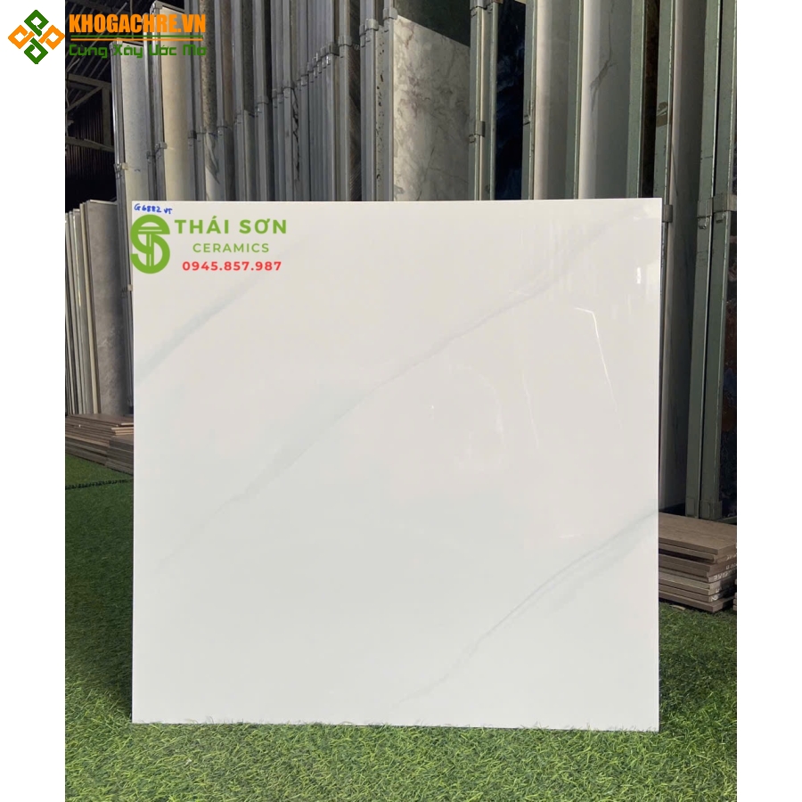 Gạch vitto bóng kiếng 60x60 lát nền văn phòng màu trắng vân