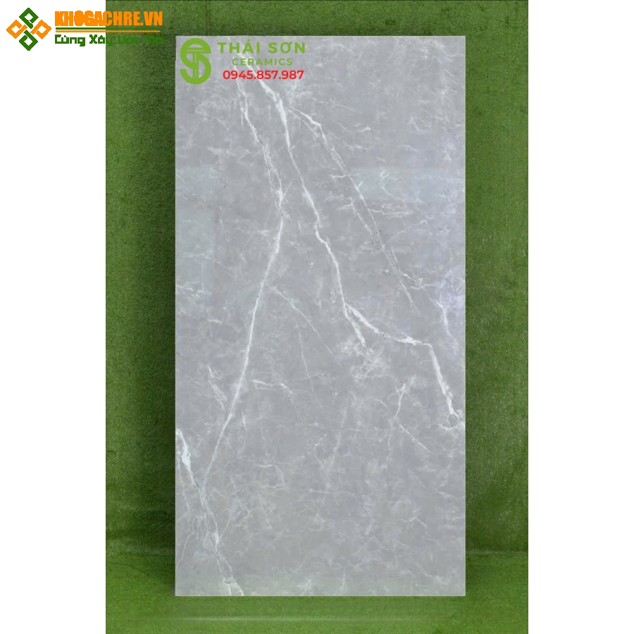 Gạch lát nền 80x160 bóng kiếng vân đá xám vệt trắng