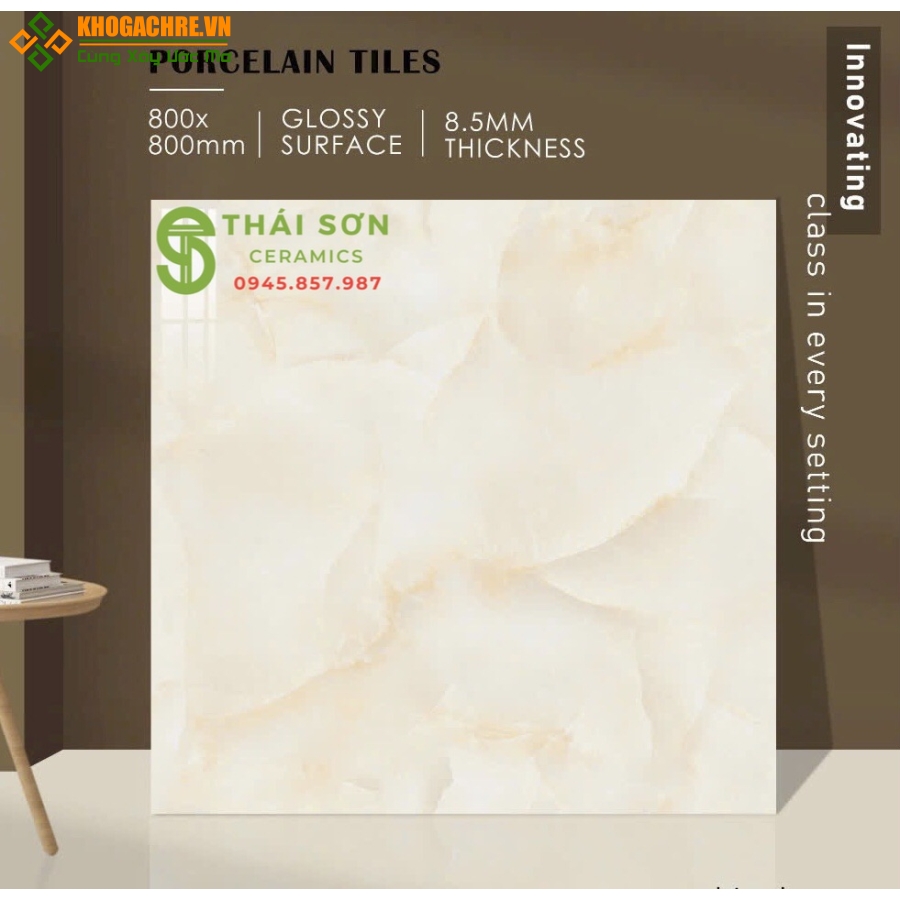 Gạch ấn độ 80x80 lát nền bóng kiếng màu vàng vân đá