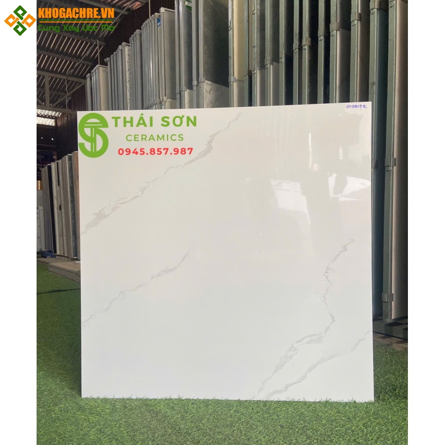 Gạch TTC lát nền bóng kiếng 80x80 màu trắng vân 