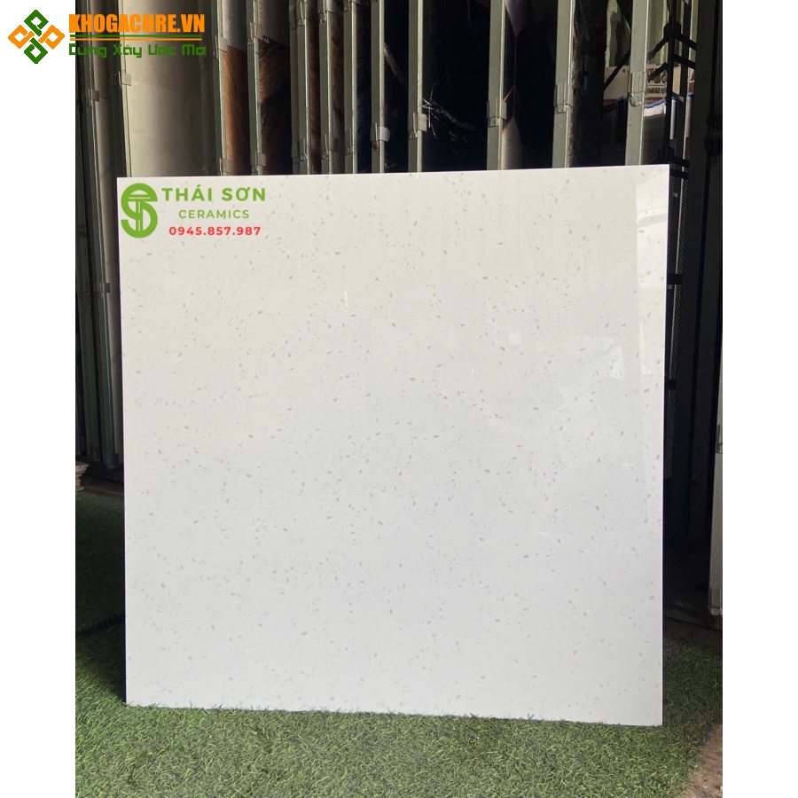 Gạch lát nền fushita bóng kiếng 80x80 vân terrazzo trắng