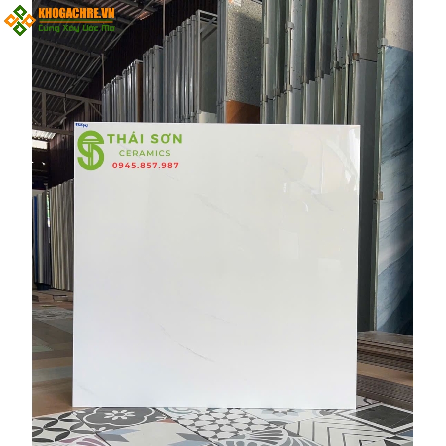 Gạch 80x80 bóng kiếng hà thanh lát nền trắng mây nhẹ