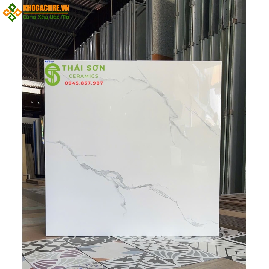 Gạch 80x80 bóng kiếng hà thanh lát nền trắng vân mây cao cấp