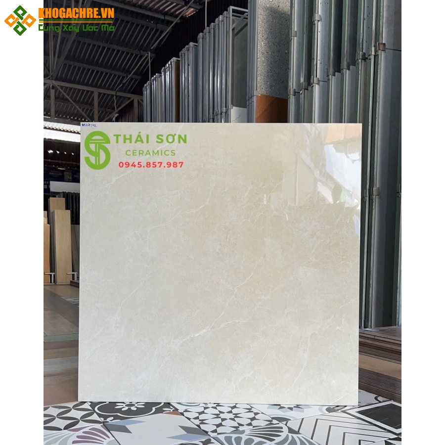 Gạch 80x80 bóng kiếng hà thanh ốp lát vàng kem nhạt