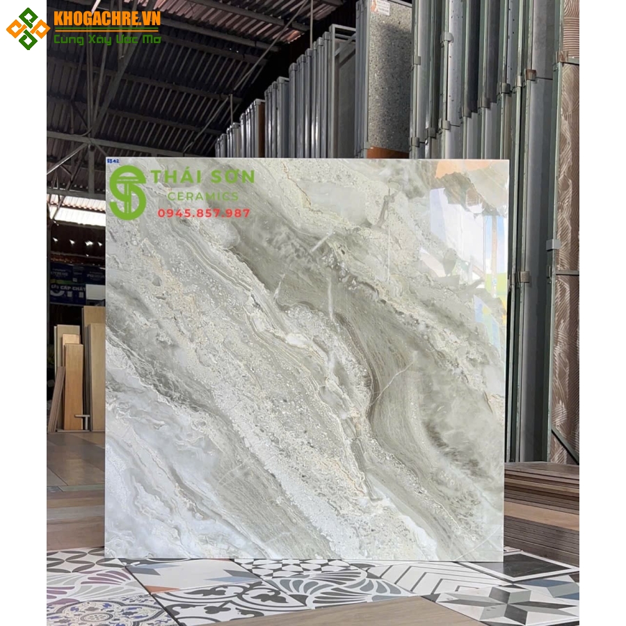 Gạch 80x80 bóng kiếng hà thanh lát nền xám rêu nhạt 