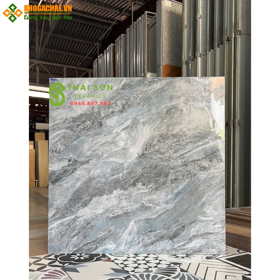 Gạch 80x80 bóng kiếng hà thanh lát nền xám xanh
