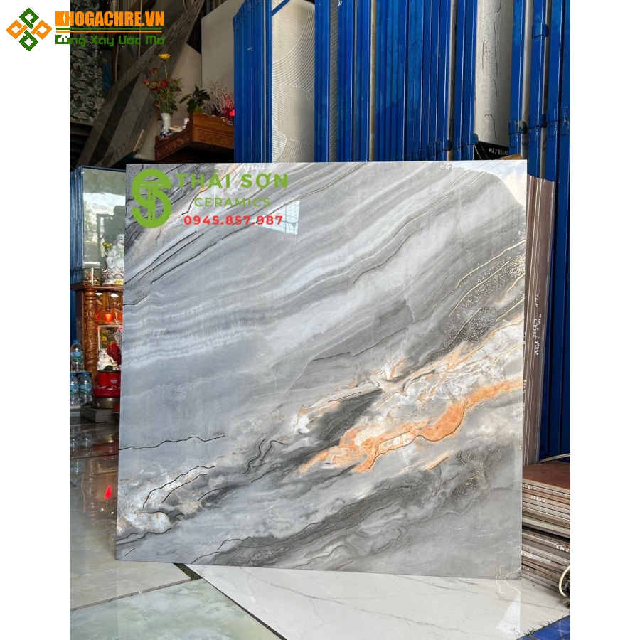 Gạch trung quốc 80x80 lát nền khắc kim màu ghi xám 