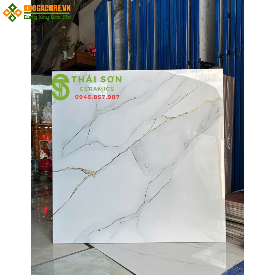 Gạch trung quốc 80x80 lát nền khắc kim trắng khói nhẹ