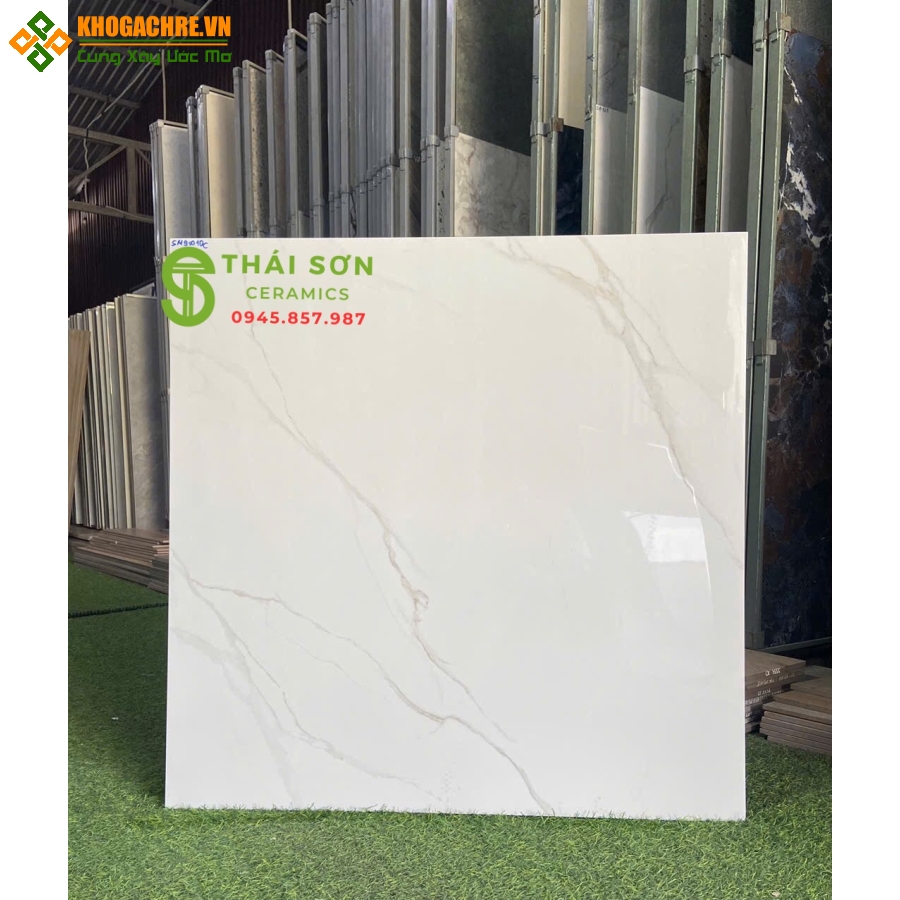 Gạch lát nền 80x80 catalan bóng kiếng màu trắng vân xám