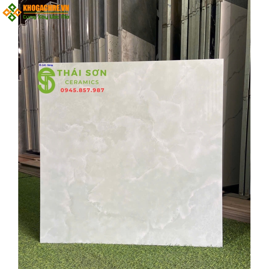 Gạch lát nền cmc 80x80 bóng kiếng màu xanh nhẹ