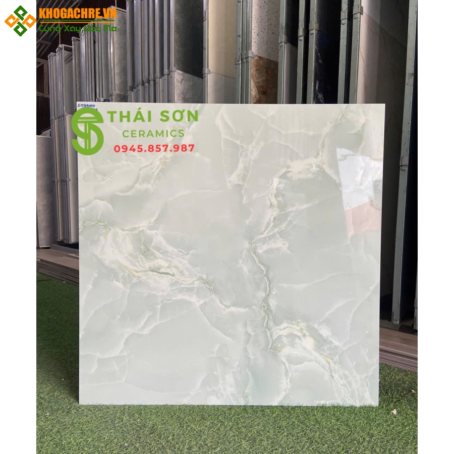 Gạch lát nền vicenza 80x80 bóng kiếng màu xanh vân đá