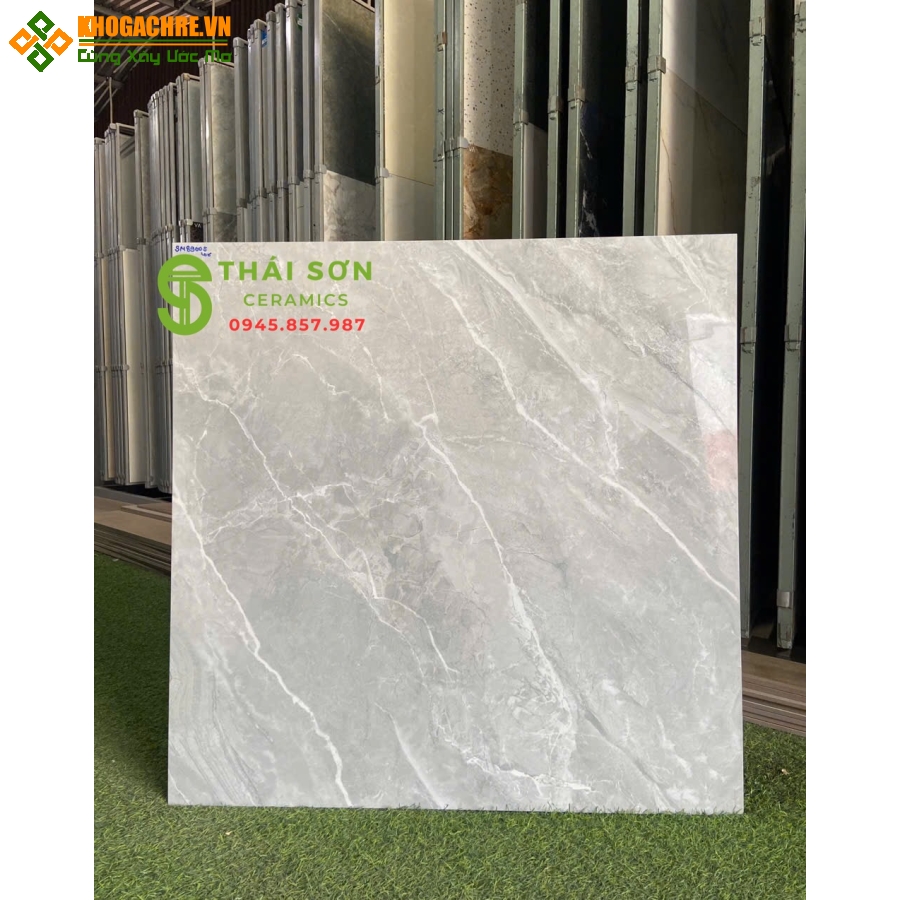 Gạch lát nền vicenza 80x80 bóng kiếng xám vân trắng