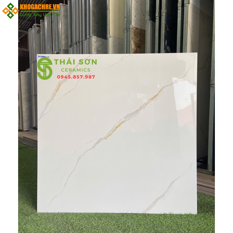 Gạch lát nền vicenza 80x80 bóng kiếng màu trắng vân vàng đẹp