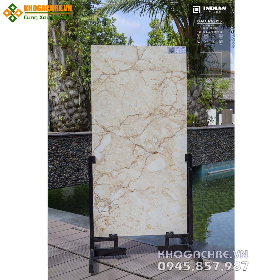 Gạch ốp tường bóng kiếng 60×120 vân kem vàng 3D