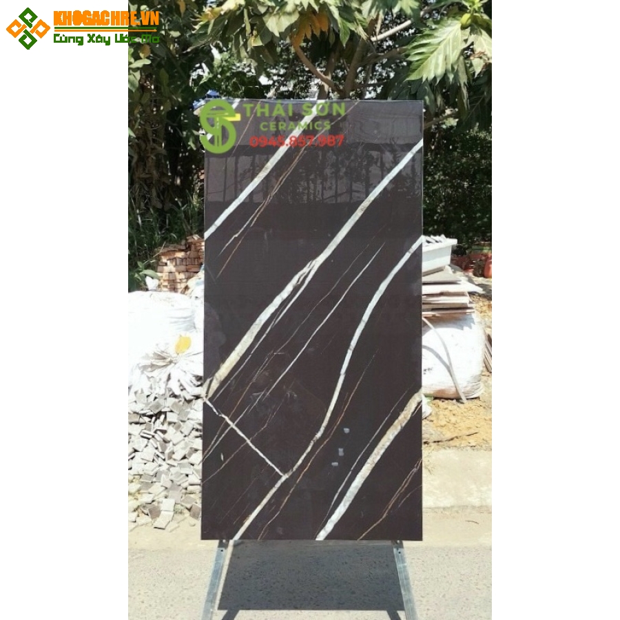 Gạch ấn độ 60x120 ốp tường đen vân trắng cao cấp