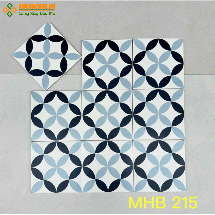 Gạch bông đồng tiền xanh đen 20x20 mờ