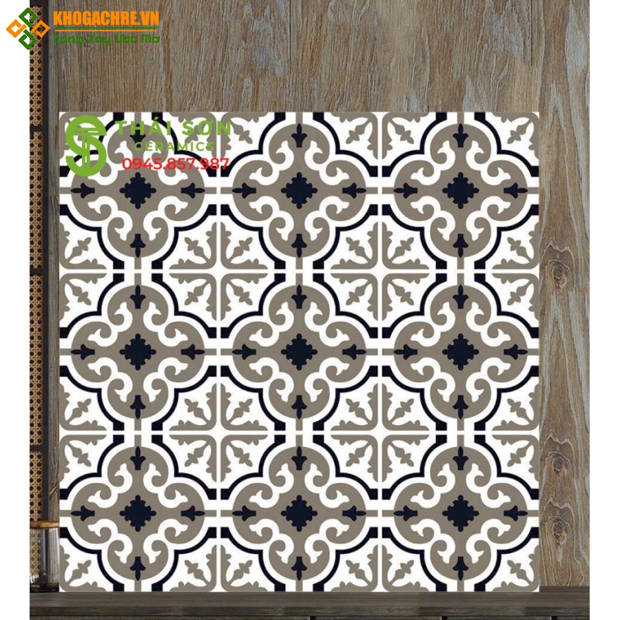 Gạch lát nền phòng bếp 60x60 hoa văn bông cổ mờ