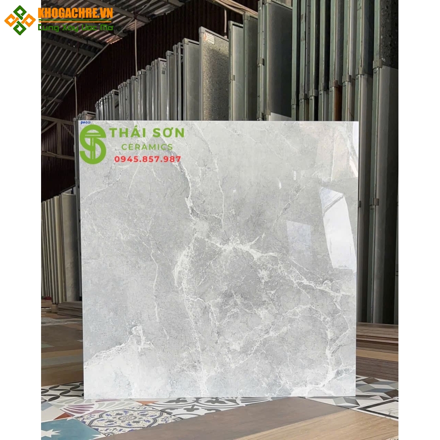 Gạch 80x80 bóng kiếng hà thanh lát nền màu xám ghi vân đá