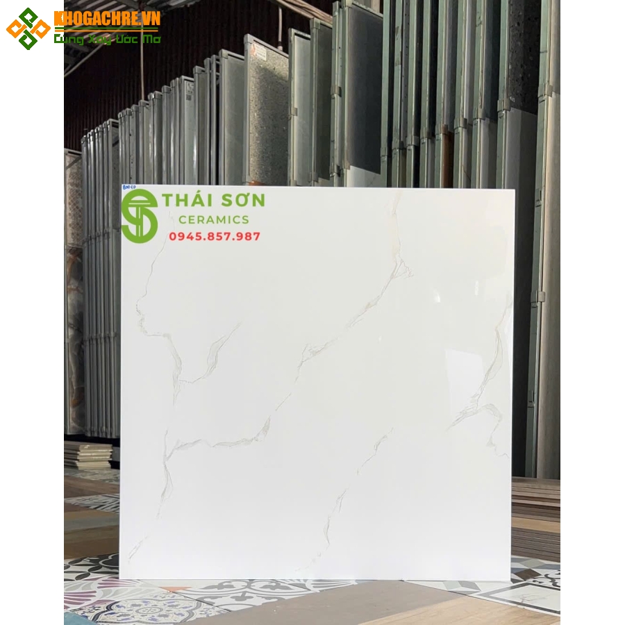 Gạch 80x80 bóng kiếng hà thanh lát nền trắng vân đá marble