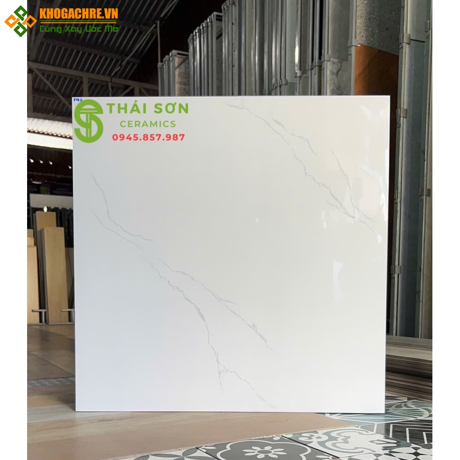 Gạch 80x80 bóng kiếng hà thanh lát nền trắng vân mây