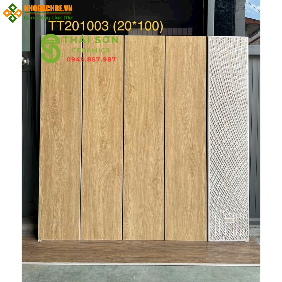 Gạch 20x100 giả gỗ nhập khẩu lát nền màu vàng nhạt ngả kem