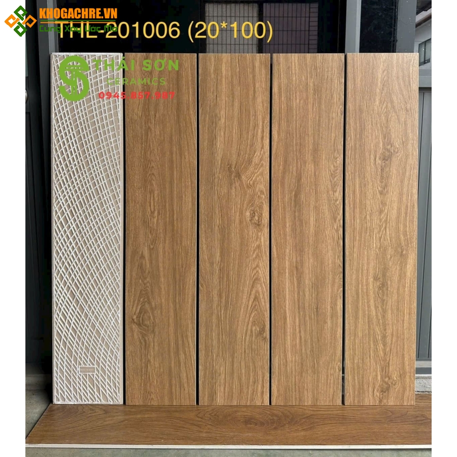 Gạch 20x100 giả gỗ nhập khẩu lát nền màu nâu vàng 