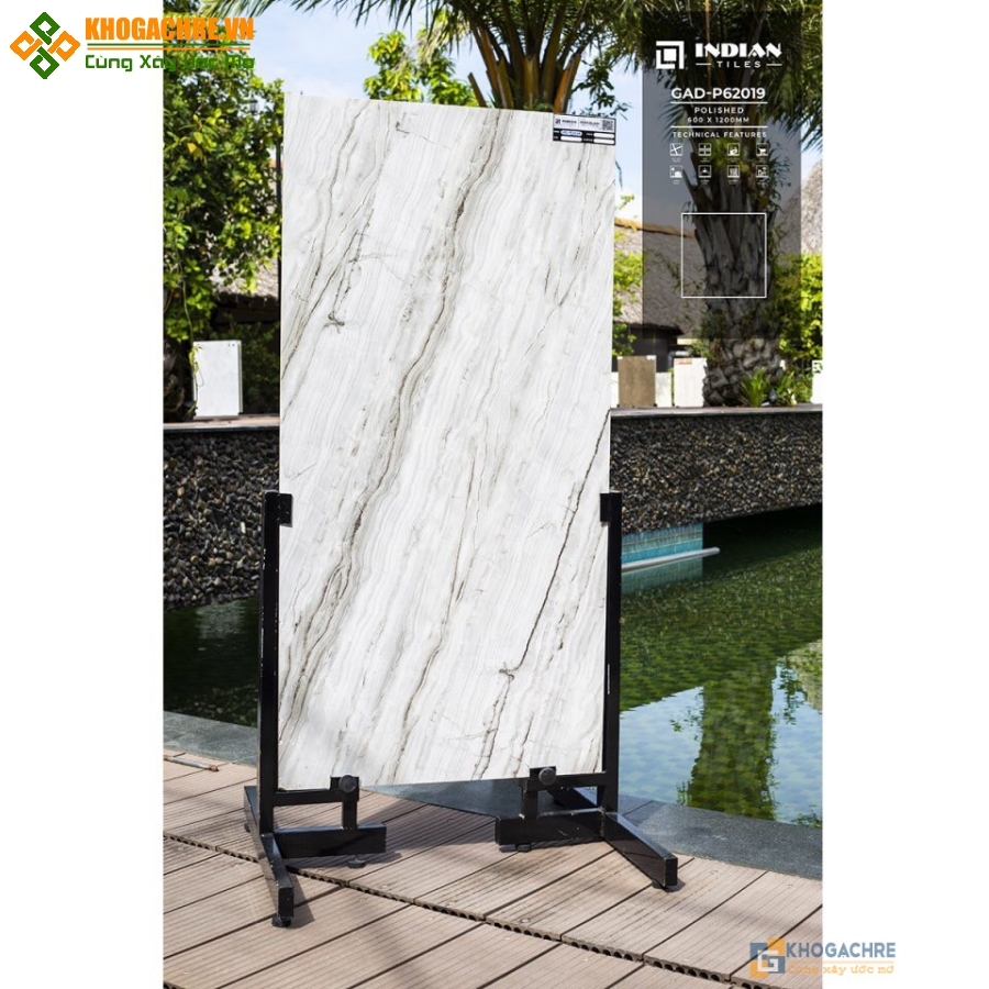 Gạch khổ lớn bóng kính 600×1200 ấn độ trắng vân xám