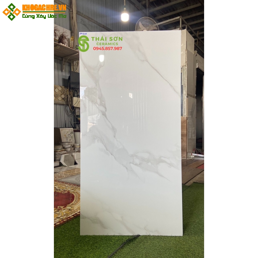 Gạch ốp lát ấn độ trắng vân đá 600x1200 bóng kiếng