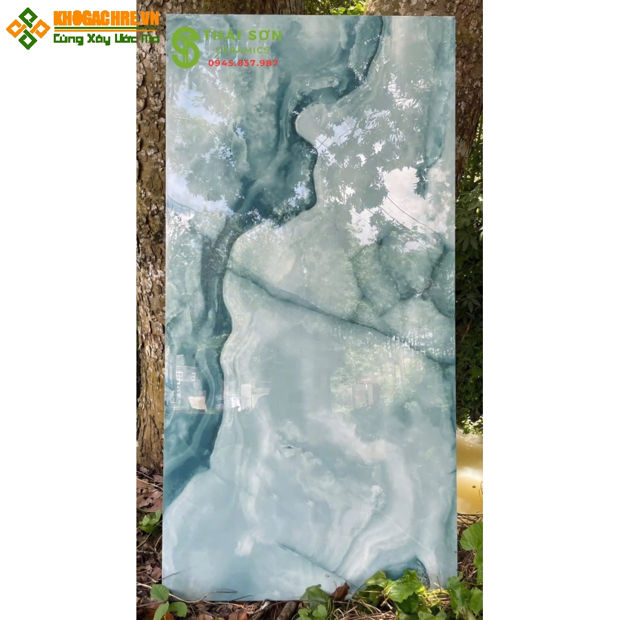 Gạch ấn độ màu xanh ngọc vân đá 60x120 bóng kiếng