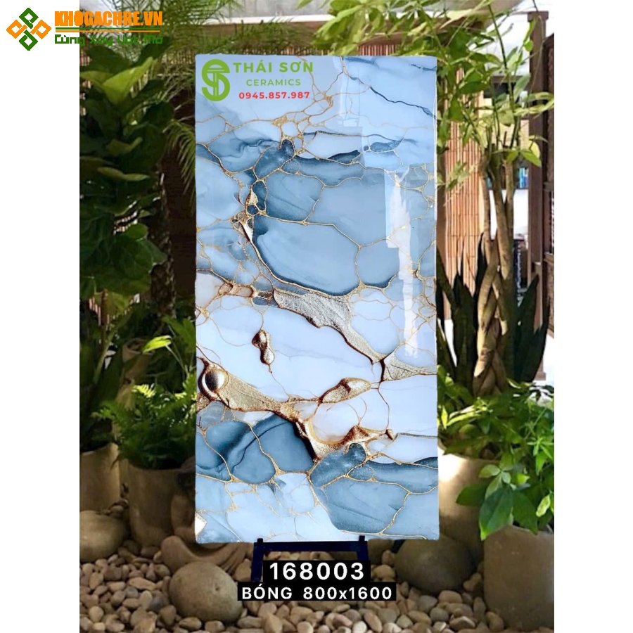 Gạch vân xanh nhũ kim vàng 80x160 siêu bóng ấn độ